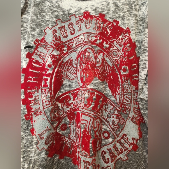Affliction Men's Distressed Graphic T-Shirt - Red & Gray, Size L - Picture 2 of 5